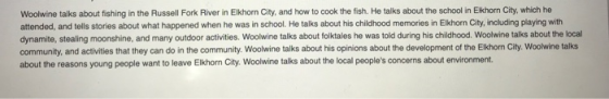Woolwine talks about fishing in the Russell Fork River in Elkhorn City, and how to cook the fish. He talks about the school i