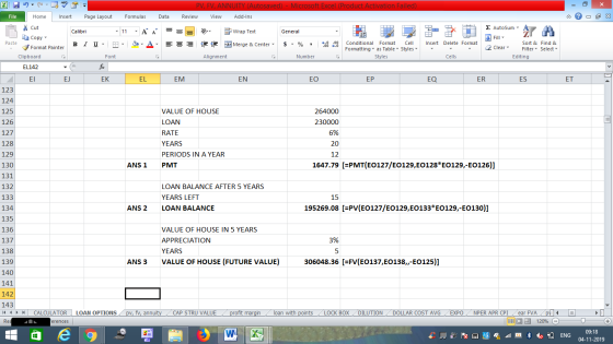 - 2x PV, FV, ANNUITY (Autosaved) - Microsoft Excel (Product Activation Failed) File Home Insert Page Layout Formulas Data Rev