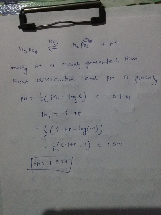 Kaya Hapon + H+ H₂PO4 F H2PO4 mostly it is mainly generated from Forst dissociation and pr is given by pha t C Pka, -log c) c