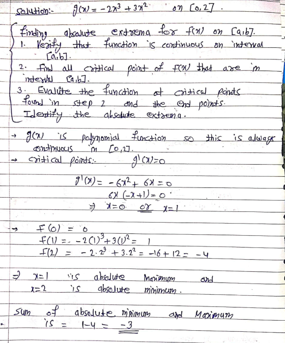 T , solution - 9(x) = -223 +3712_non [0, 2] . finding absolute extrema for foul on [a,b]. 21. Verify that function is continu