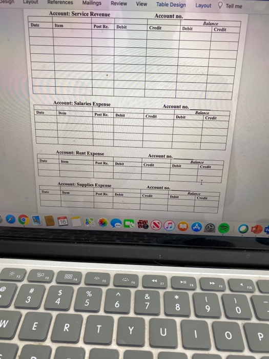 Layout References Mailings Review View Table Design Layout Tell me Account: Service Revenue Account no. Date Item Post Re. De