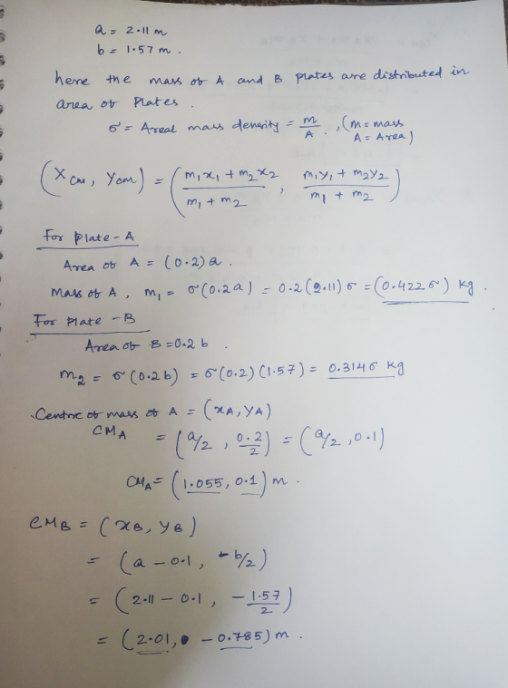 1 a = zollm b = 1.57m. A and B plates are distributed en here area the of mass of Plates h 6 = Areal mass density = (m= mass
