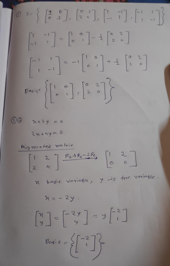 - 1:1.15:. [7] 17 - 6:]-[?] [-]-[:] + [3 L:1:3 1 Basis x+2y =o 2x+4y=0 Augmented matrix 1 2 2 R R₂-2 Ry 2 N basic variabl, y