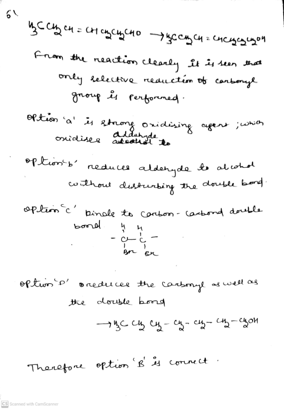 6! Bauch CH = CH chcucho y com cu = encaragon from the reaction clearly it is seen that only selective reduction of carbonyl