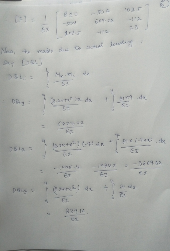 103.5 810 [f] = 504 669-66 12 -504 EI 23 103.5 -112 Now, the matrix due to actual loading Say COOL] DoLi - Ma. Mi. da. I 1 +