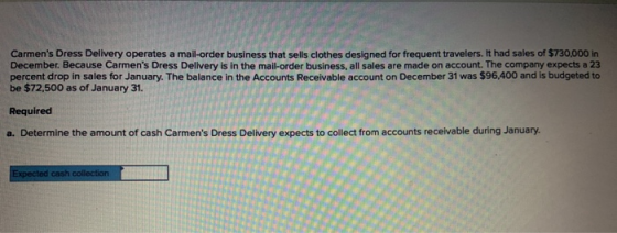 Carmens Dress Delivery operates a mail-order business that sells clothes designed for frequent travelers. It had sales of $7