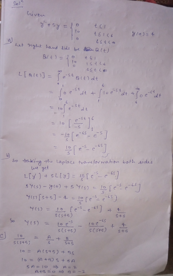 Solh biven tsl y + 5y tello ostro het right hand side be alt) ts 710) = 4 0 0 istle bet (so 817) = 2[Bit)] = sest ait)dt rioc