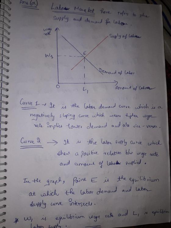 Ans (a) Labou Mare ket here refers to the supply and demand for Labour wage rate Supply of laban E Ws Demand of labor L 니 amo