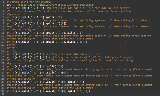 1 # string using for the example, 2 url = https://docs.python.org/3/tutorial/interpreter.html 3 print(url.split(IT)[-1])