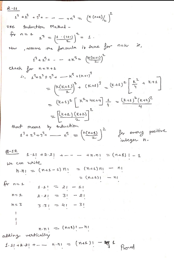 A-11 for n= 1 2 +2 3+---+n? = (n (n+1)/ ) use Induction Method - *** 13 = 44.() = 1.1 Now , assume the formula is true for n=