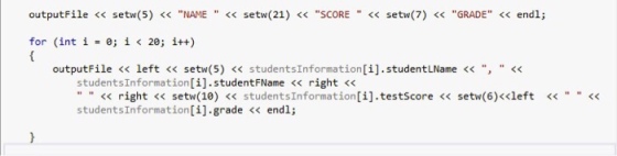 outputFile setw (5)