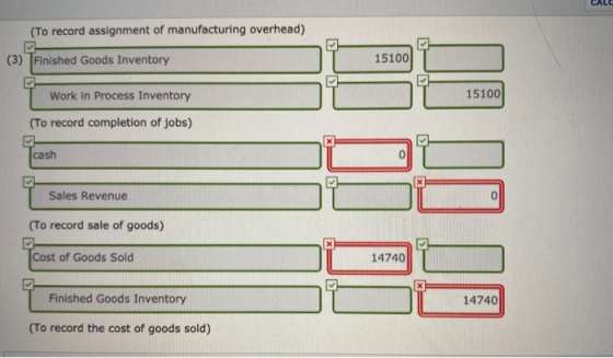 (To record assignment of manufacturing overhead) (3) Finished Goods Inventory 15100 Work in Process Inventory 15100 (To recor