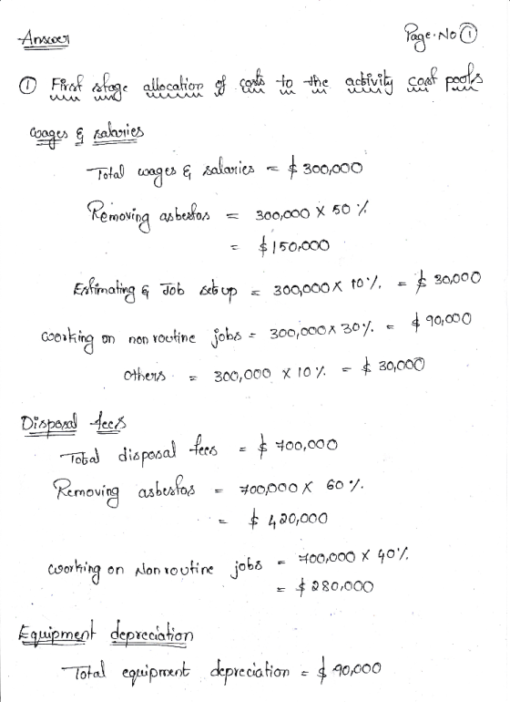 Ansoen Page: No o telef ofange allocation of the activity cont pales coages & salonies Total weges & salaries – $300,000 Remo