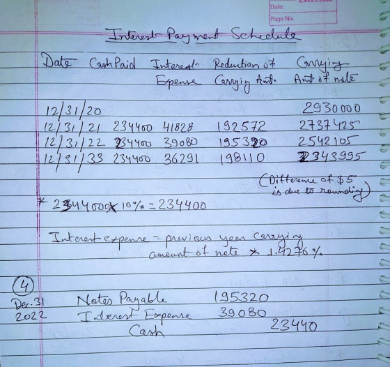 Date: Pago Na 1 Interest Payment Schedule Date Cash Paid Interest Reduction of Carrying Expense Carrying Anto Ant of note 12/