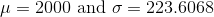 u=2000 and 0 = 223.6068