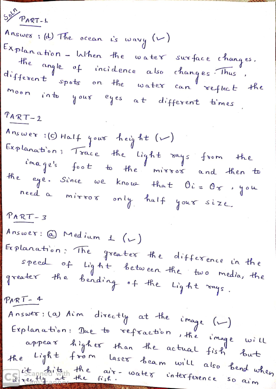 Soln Explanation the different PARTL Answer : (d) The ocean Ls () wavy then the wa ter sur face incidence angle of changes,