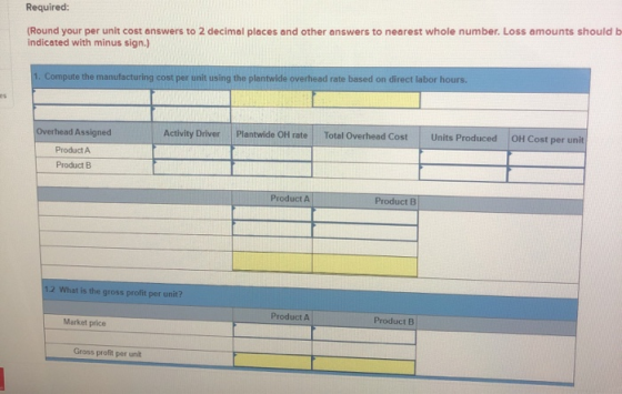 Required: (Round your per unit cost answers to 2 decimal places and other answers to nearest whole number. Loss amounts shoul