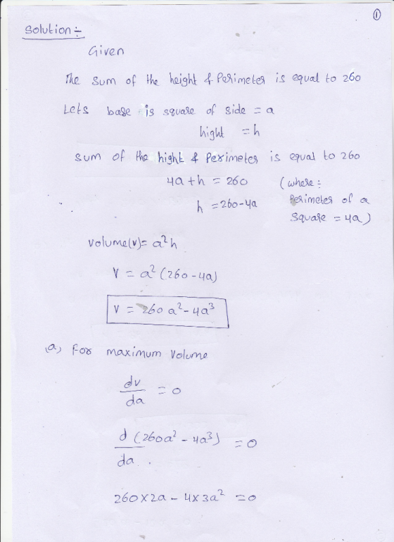 Golution Given e Sum of he haight 4Pesimetes is aqual to 260 Lets bage:13 sguaRe of side-a sum of ho high Peximetes is equal