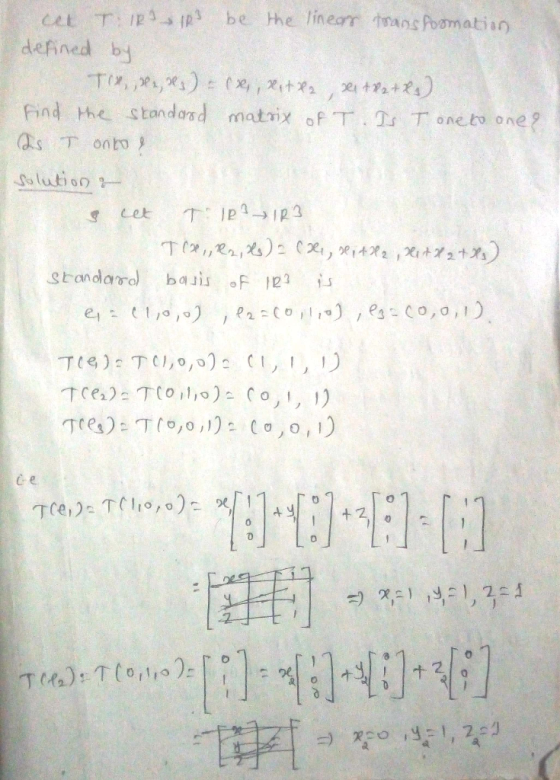 defined bj Find he standond matrix of T.s T oneto one? e,, er,o,リ , eas(o, ,+) ,@g2. C o, o , ) 4 0 0 지구 23