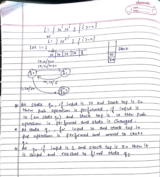 classMAte Date Page Slack 10 Re Sdack top is za. is 10 Q2 inAt then push opemrion is p opefation ip l and sats is changea inpudlo and stacb fop Io lis skind: And rea Claed to lind state