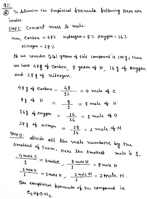 91: @ To determine the Empirical formula following steps are เหvalv4. Step I Convent mass to make. Here, Carbon =48% Hydrogen