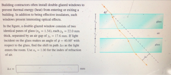 Building contractors often install double-glazed windows to prevent thermal energy (heat) from entering or exiting a building