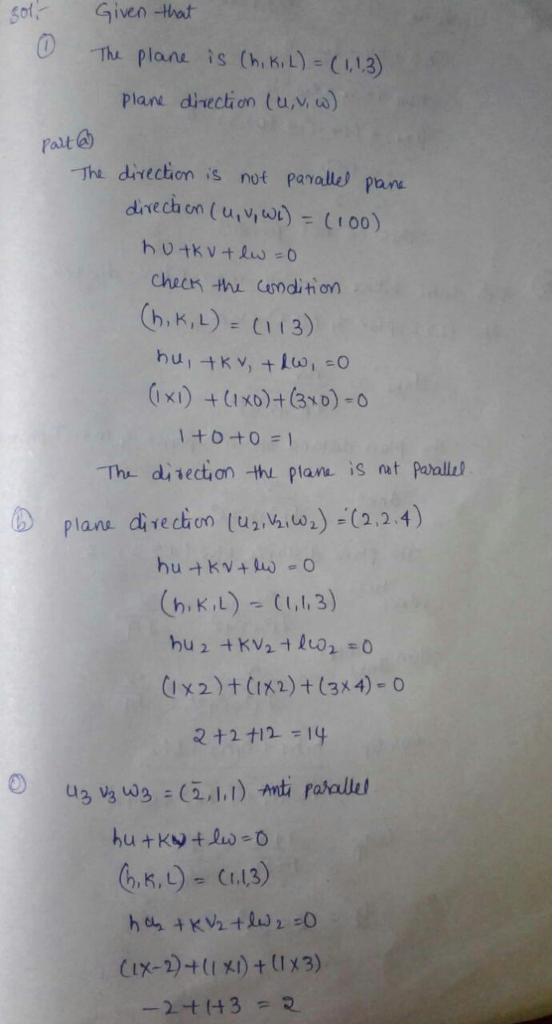 o Given-that O Thu plane is Ch.kit) (113) Plant diection (u,v o) Pale) The ditection is not pavalle) pan dl ecion thi plam is