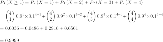= 0.0036 + 0.0486 + 0.2916 + 0.6561 0.9999