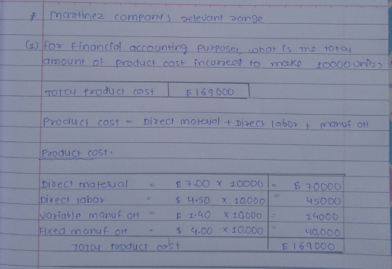 チ| marine 2 companys 2elevant 20nge C)For Finoncial accounting pudpose , ohot Ps mo 10to amount of product cost incuneop to make O00on TOTCH faoduc cost 5 169600 biect mate,ual Disect jabor variable manuf OH S 다.OO .x_00001 S 10000 E1:40 χ 10000 14000 ononu FOH - $ 9.00 × 10000 1010 faoduci cos t 니0,000 : S 169 00O