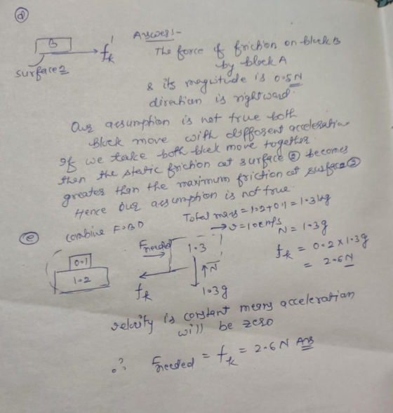 As well- The force of friction on blockb surface by block A & its magnitude is OSN direction is rightward. Our assumption is