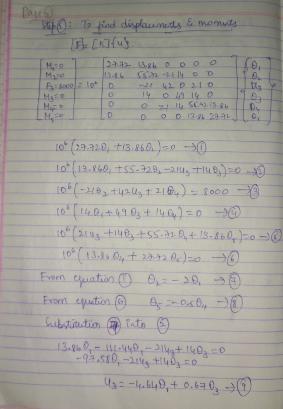Page step O: To find displacements & moments Ef [k]{us Mizo M₂:0 F2=8000/= 10% M₂=0 My o LM 20 127.72 13.86 oooo 13.86 55.72