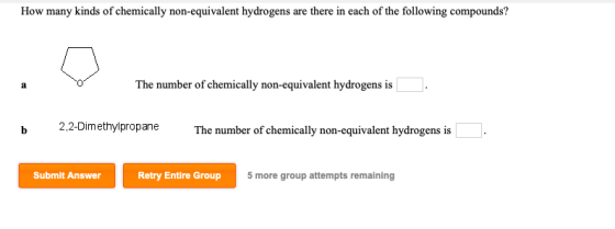 How many kinds of chemically non-equivalent hydrogens are there in each of the following compounds? The number of chemically