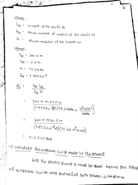 where :- LDE = Length of the shaft De toePaar moment of inertia of the shaft DE Shear modulus of the Material where: Toe 300