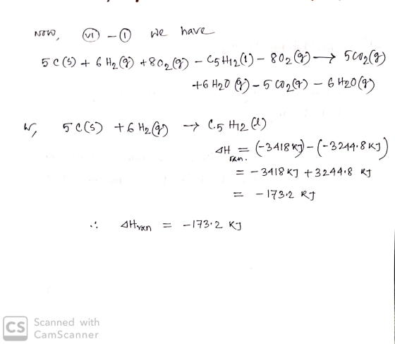 Now @ -6 we have 50(5) + 6 Hz (9) +80, (9- C5H12 (1) - 80290 5602g) +6 H20 (9) - 5602 (9) — 6 H20 (9) W, 50(5) +6 Hz @9 → C5