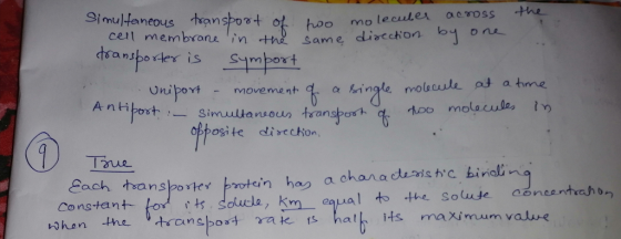Simultaneous transport of hoo molecuber cell membrane in the same direction by one. transporter is symport Uniport - movement