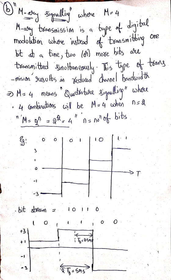 type of digital One O M-ary signalling where M= 4 M-ary transmission is a modolation whore instead of transmitting bit at a