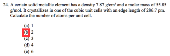 A certain solid metallic element has a density 7.8