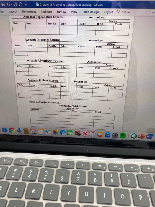 sign 50 - Chapter 2 Analyzing transactions activity 103-300 Layout References Mailings Review View Table Design Layout Tell m