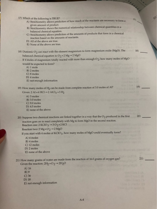 17 Which Of The Following Is TRUE A Stoichiometry Allows Prediction