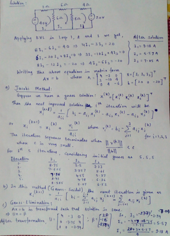 Applying kui in loop 1, 2 and 3 we get, After solution 62. = 40 - 45,- 312 = 20 L2= 9:18 A 61,- 201, +8550 = 35, -10f2+433=0
