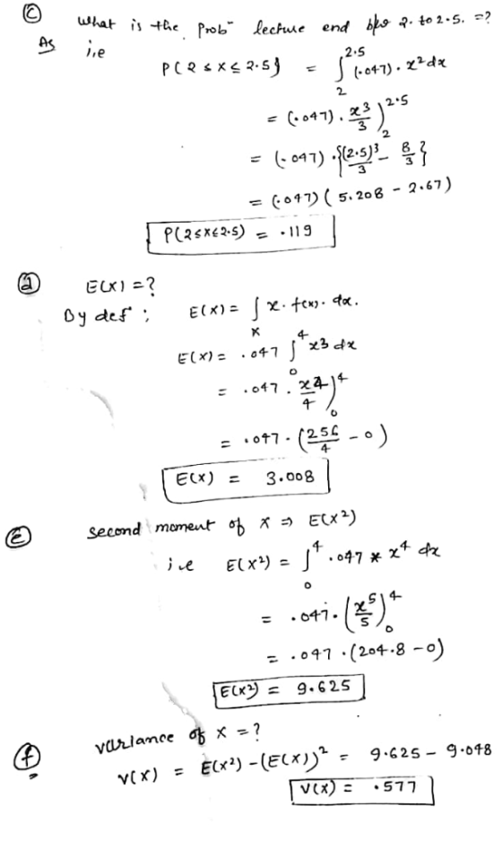 o AS lie What is the prob lecture end blo 2. 202-5. =? plesx<2.5= 5.647)22dx = (0044). 25 = (-647) (2.5}} } = (047) ( 5.208