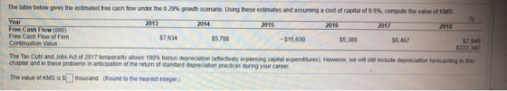 The table below gives the estimated tree cash flow under the 0.29% growth scenario. Using these estimates and assuming a cost