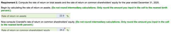 Requirement 2. Compute the rate of return on total assets and the rate of return on common shareholders equity for the year