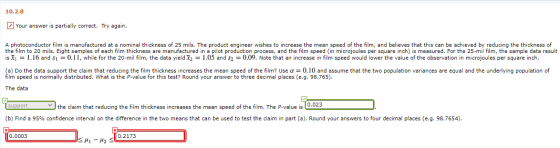 10.2.8 Your answer is partially correct. Try again. A photoconductor film is manufactured at a nominal thickness of 25 mils.