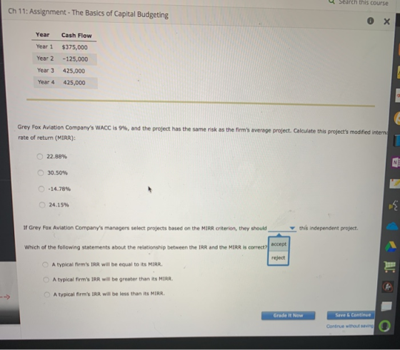 U Search this course Ch 11: Assignment - The Basics of Capital Budgeting 0 x Year Year 1 Year 2 Year 3 Year 4 Cash Flow $375,
