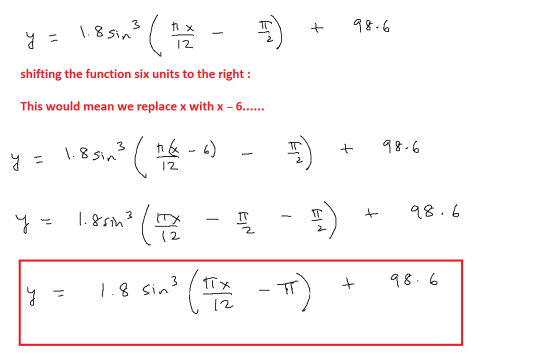 T + 98.6 2. 12 shifting the function six units to the right: This would mean we replace x with x - 6.. 2, 12 (2