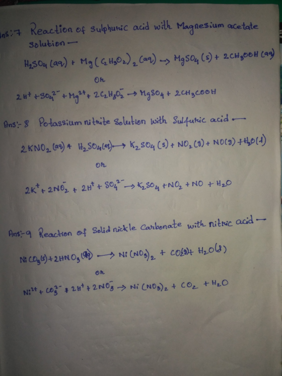 .:7 Reaction of sulphuric acid with Magnesium acetate Solution - HeSO4 (aq) + Mg (64902), Caq) - MgSO4(s) + 2CH2004 cag) On 2