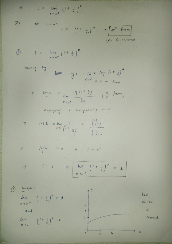 let L2 lum x tot ta at Hot (A) is comect 6 1 = lis ( 1t 14 atot taking tog lage = bois x log (1+4)* xhot 0x o form logi tim t