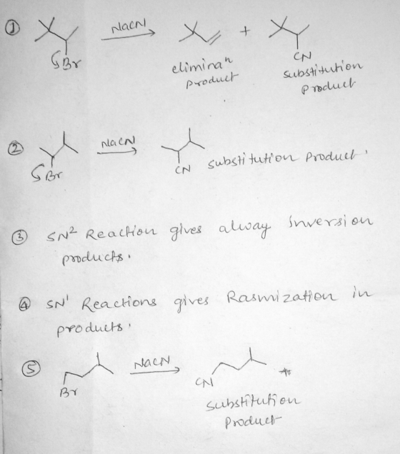 Nach GBr eliminan Product CN substitution Product nlacal CN substitution Product ② gives Inversion alway SN² Reaction . produ