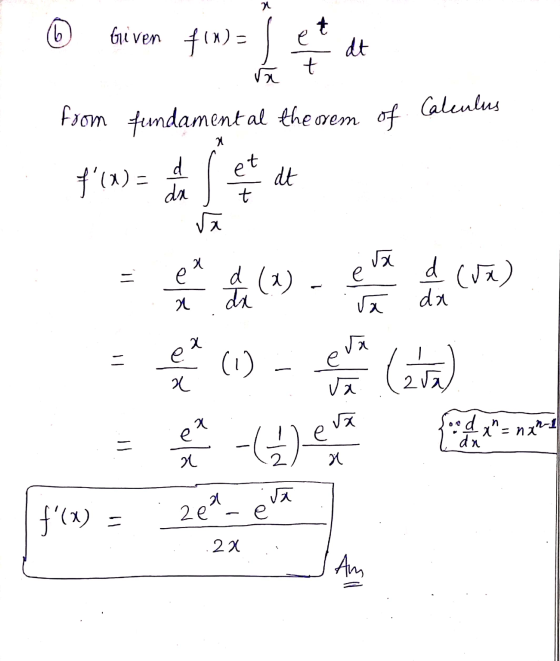6 Given fina Calculus from fundamental the ovem of X t e f(x)= d da dt t ſă X e d (2) va е ra d (5x) \ a da da a e (1) is /